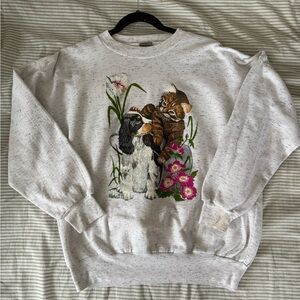 Women's White Graphic Crew Neck Sweater